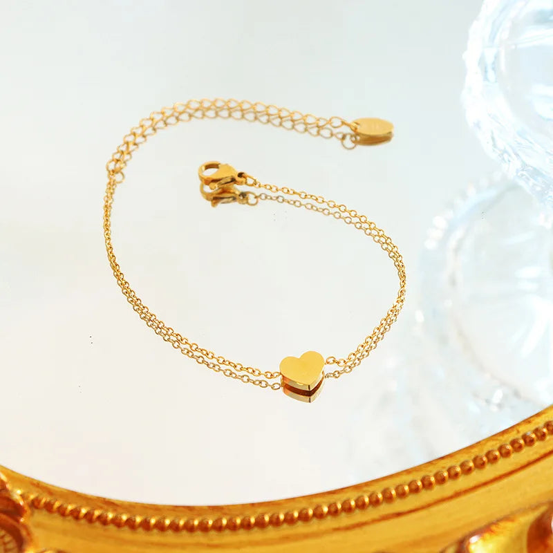 Fashion Pvd Gold Plated Stainless Steel Heart Shape Love Charm Bracelet Jewelry for Women Party