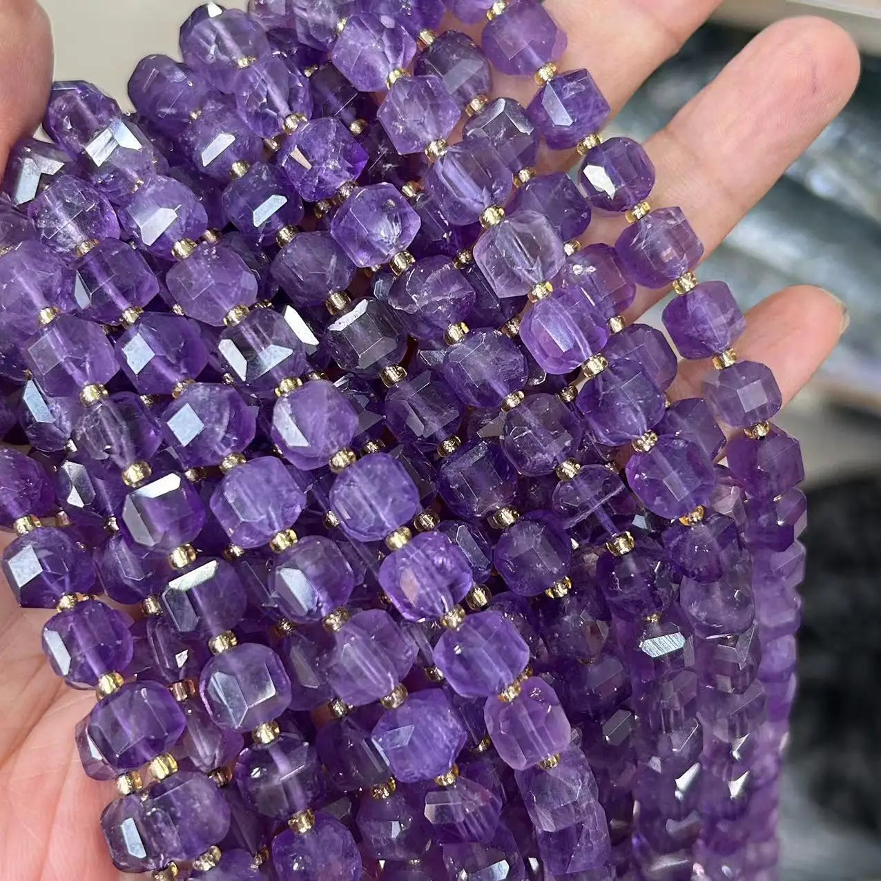 Amethyst Faceted Square Dice Cube Beads 8mm Agate Quartz Crystal DIY Jewelry Accessories Loose Beads DIY Craft