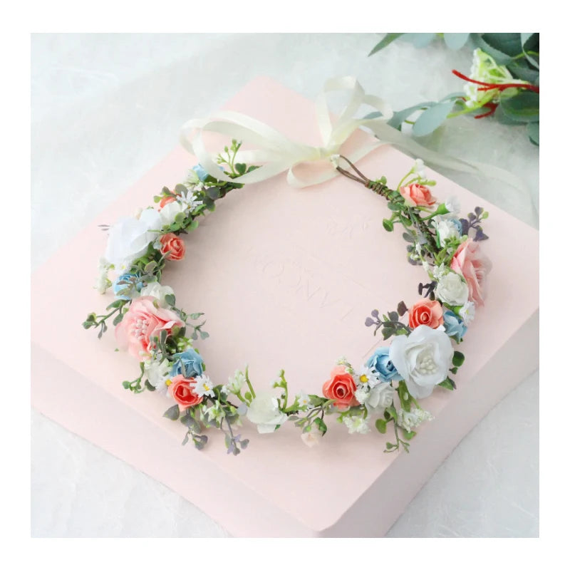 Factory Wholesale Paper Rose Crown Headband Colorful Artificial Flower Garland Headpiece for Women Hair Design Party Holiday