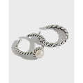 Retro Design S925 Sterling Silver Twist Freshwater Pearl Vintage Open Ring for Women AR919