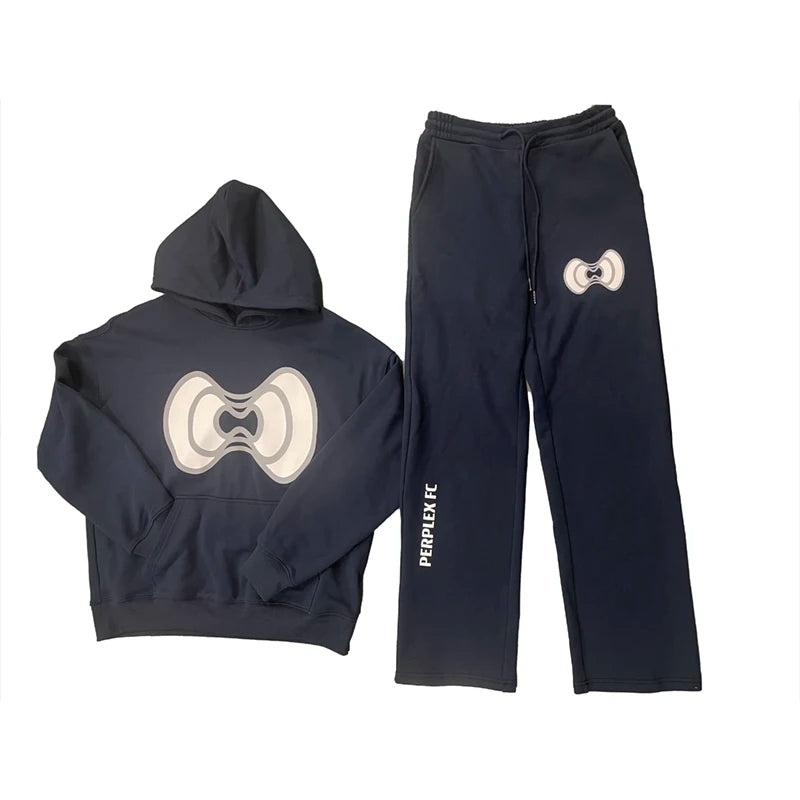 OEM Custom High Quality Pullover Sweatshirt Set Jogging Suit Heavy Oversized 3D Puff Print Men's Hoodie Set Tracksuit