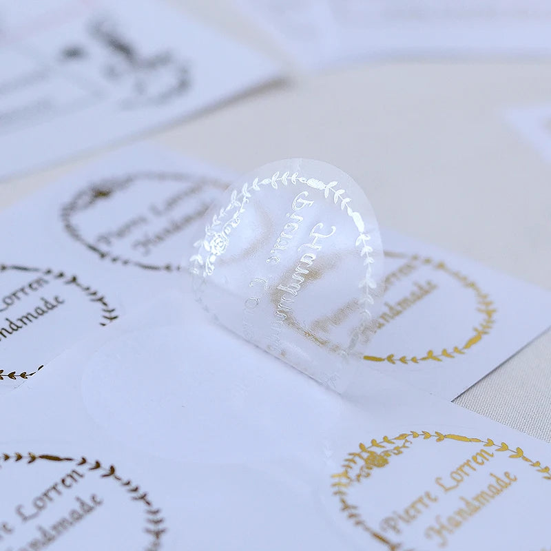 Custom Adhesive Sticker PVC Vinyl Label Transparent Golden Logo Personalized Transparent Packaging Label for Promotion Grocery