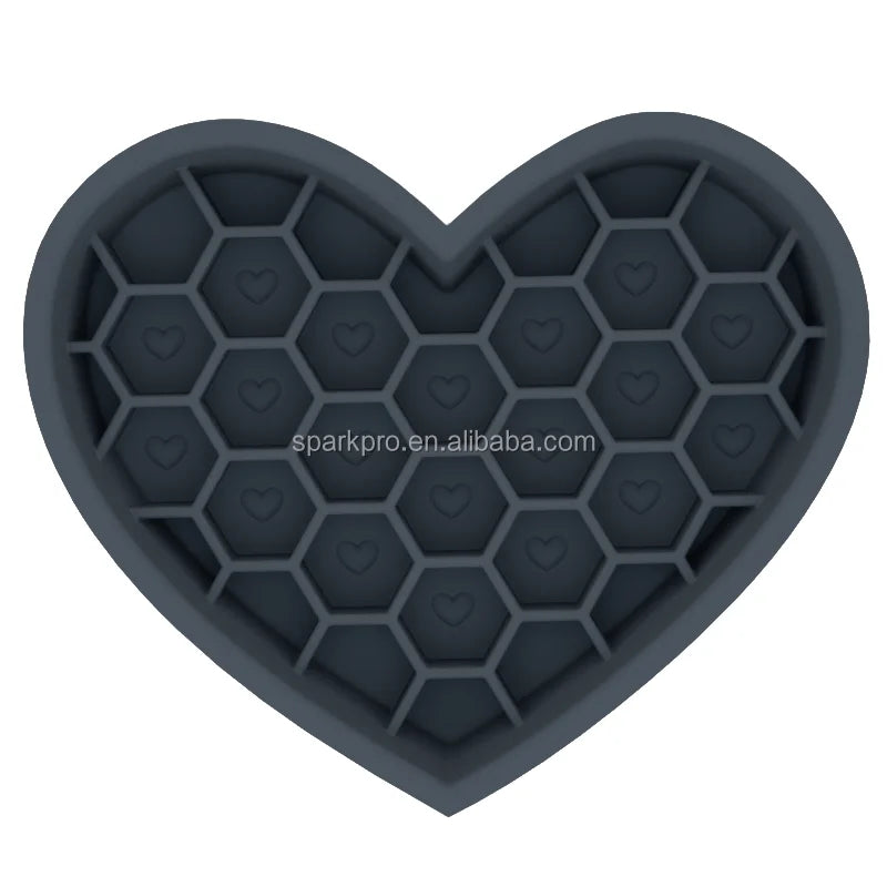 SparkPro Custom Silicone Black Heart Dog Bowl Licking 2 in 1 Honeycomb Slow Feeding Pet Bowls Feeder