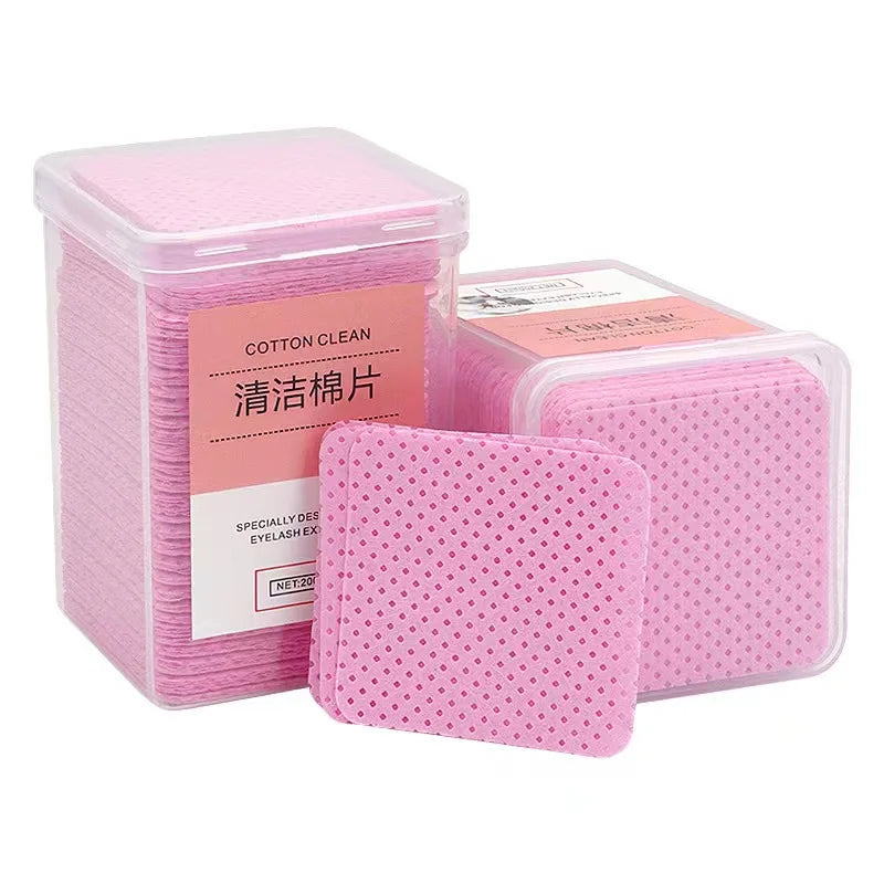 200PCS Custom LOGO Private Label Soft Fabric Eyelash Extension Glue Wipes Nail Polish Remover Pads Lint Free Nail Wipes