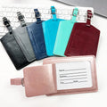 Custom Durable Personalized Logo PU Leather Flip Cover Business Travel Suitcase Luggage Tag With Strap Insert Personal Data Card