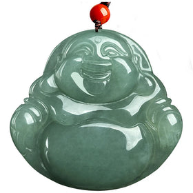 Certified Grade a Natural Myanmar Jade Light Green white Buddha Maitreya