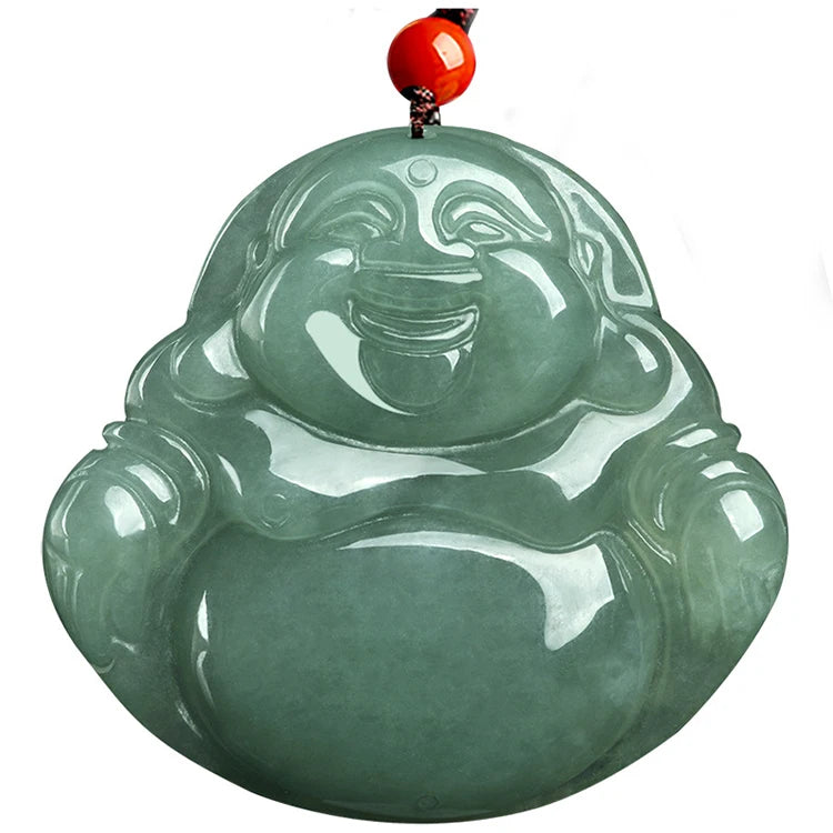 Certified Grade a Natural Myanmar Jade Light Green white Buddha Maitreya