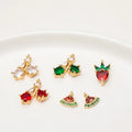 Cute 9*8mm CZ Fruit Charm Brass Gold Colored Zircon Cherry Watermelon Carrot Pendant for Wholesale DIY Jewelry Accessories