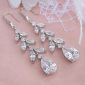 Huitan Leaf Shape Pear Cut Long Drop Silver/Gold Coating 3A Cubic Zirconia Crystal Bridal Earring for Wedding Jewelry Woman
