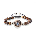 Wholesale Luxury Natural Gemstone Healing tiger Eye Bead D-evil Eye Charm Adjustable Bracelet Jewelry Male Women