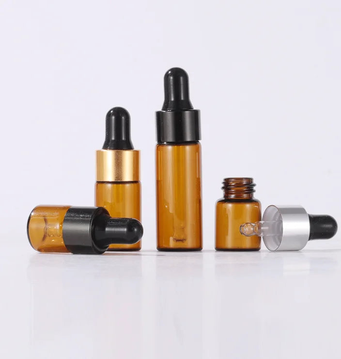 Essential Oils Perfumes Sample Glass Vials Small Amber 1ml 2ml 3ml 5ml Bottles with Screen Printing Surface for Trial Packs