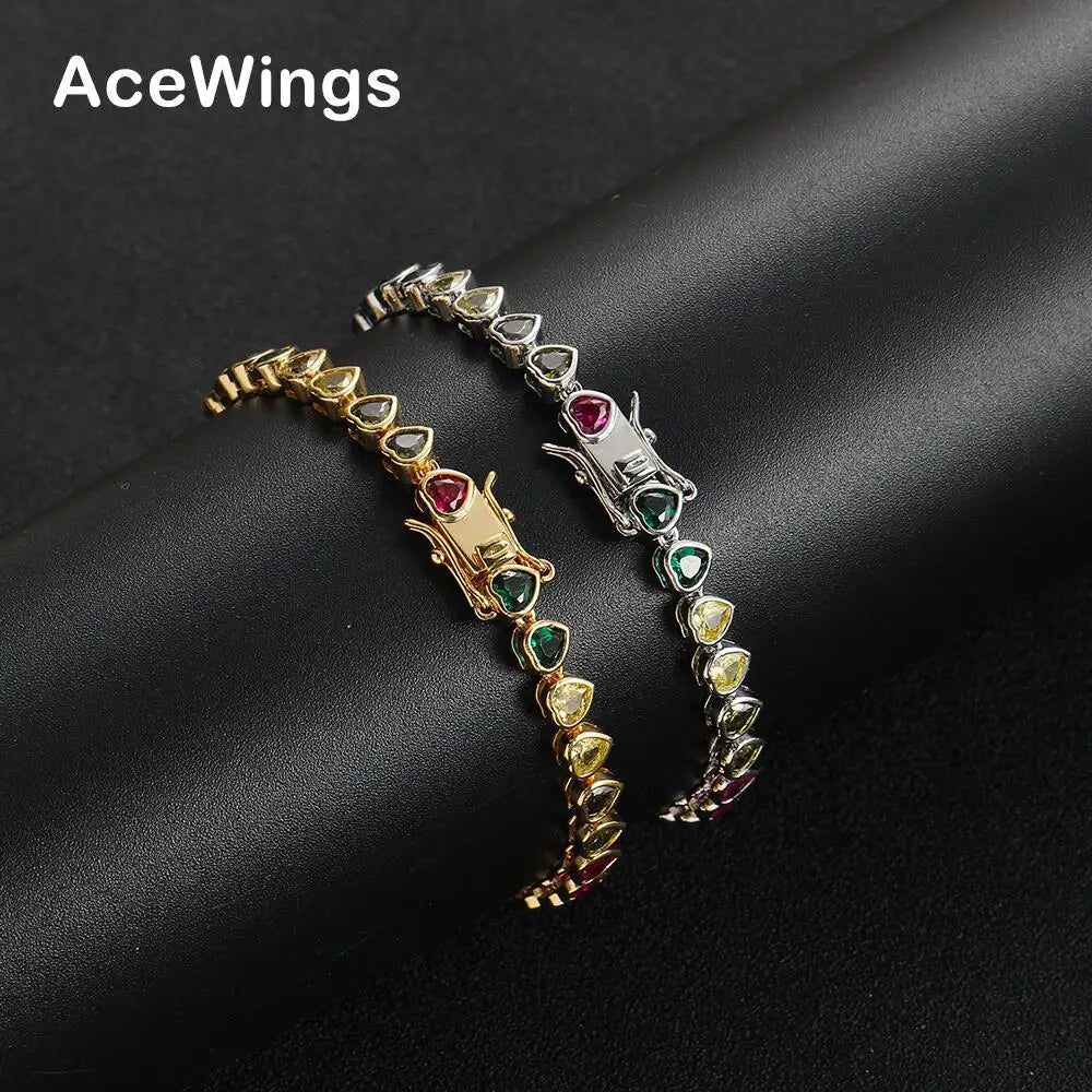 BB228 Colorful Stone Bracelet 4*4mm Heart Shape CZ Chain Bracelet Women Party Gift