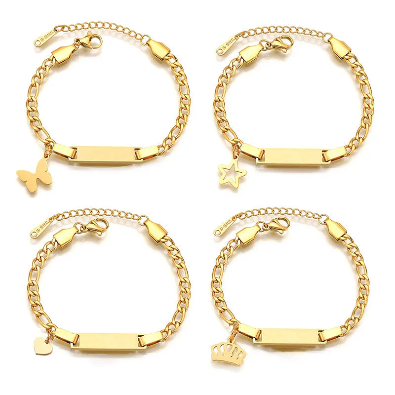 Kids Engravable Bar Bracelet 18K Vacuum Gold Tarnish-Free Stainless Steel Personalized Baby Shower Gift Jewelry