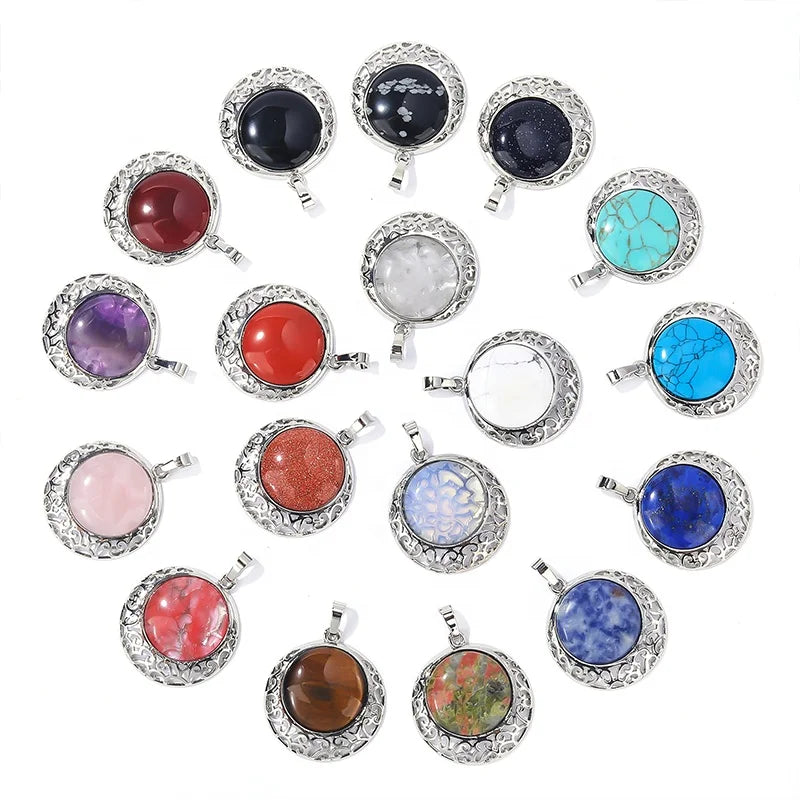 Hot Selling Healing Crystal Pendant Stainless Steel Openwork Jewelry Chakra Stone Charm Pendant