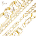 3mm+ FJ Fallon Fashion Jewelry Figaro Link Slashes Hammered Chains Plated in 14K Gold Two Tone Brass Split