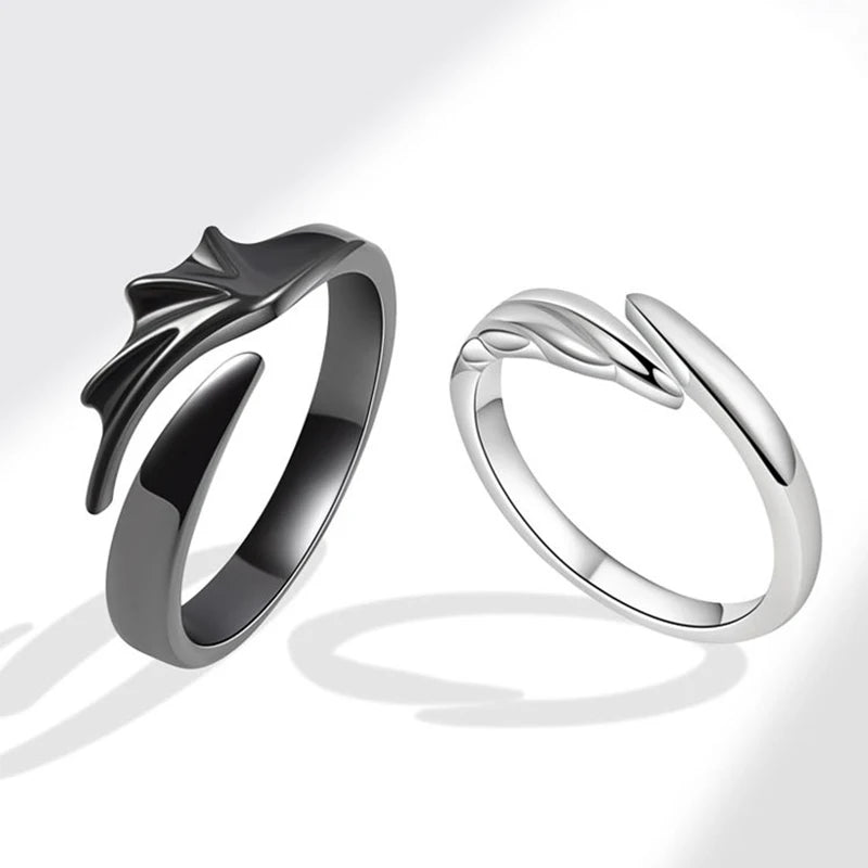 Fashion Valentine's Day Gift Black Gun Silver Plated Adjustable Angel Devil Couple Rings Jewelry for Lovers