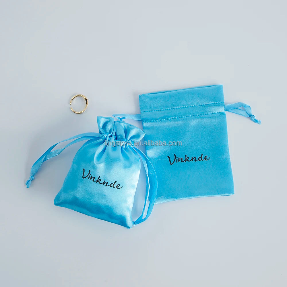7*9cm Blue Satin  Anti-dust Bag Pocket Drawstring Pouch Custom Environmental Storage Bags Clothing Shoe Packing Pouches