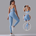 Women Active Gym Wear Seamless Fitness Yoga Leggings Cross Back Sports Bra Scrunch Butt Shorts Set 3 Pieces