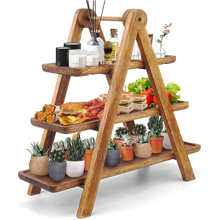 3 Tier Serving Tray Farmhouse Wood Tiered Tray Decor Serving Platter Ladder Serving Trays for Party Picnic