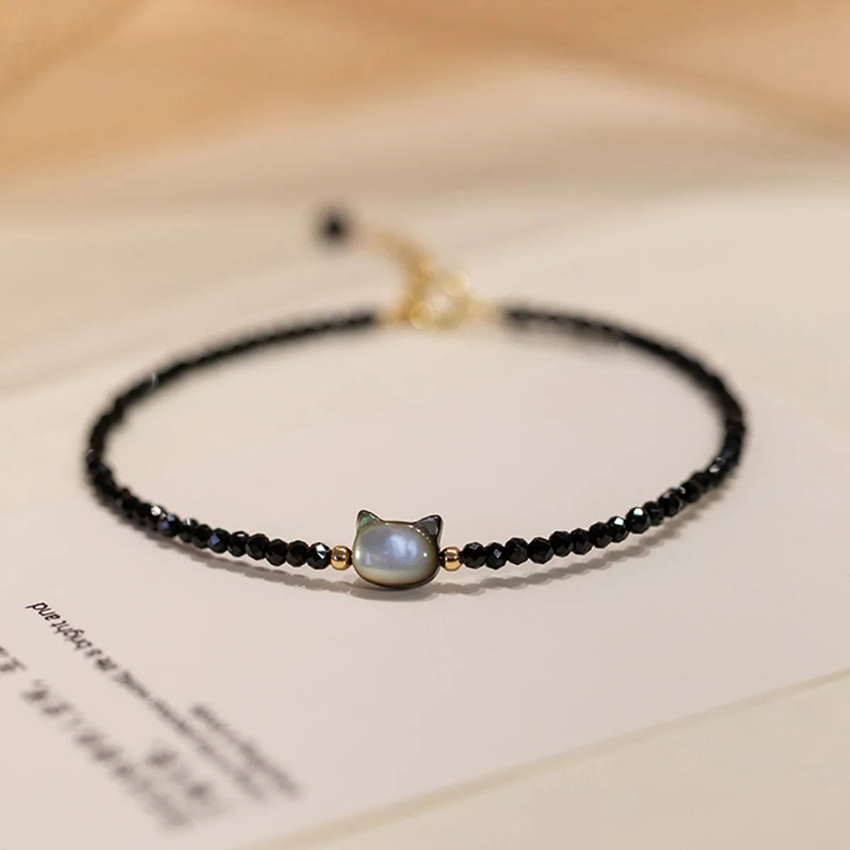 Fashion Adjustable Crystal Beads Cat Bracelet Black Shell Cat Shaped Bracelet Jewelry for Girls