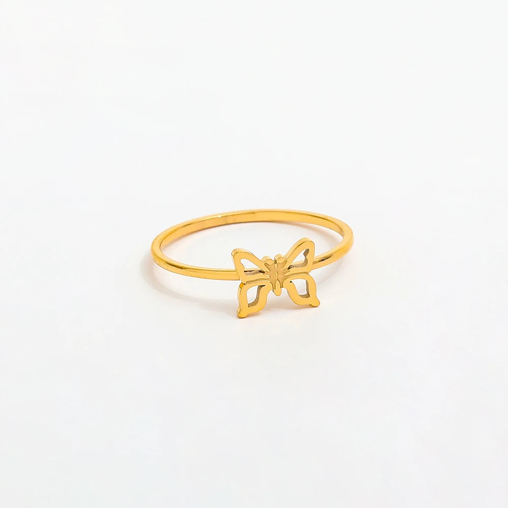 High End 18K Gold Plated Simple Hollowout Butterfly Rings Stainless Steel Trendy Jewelry