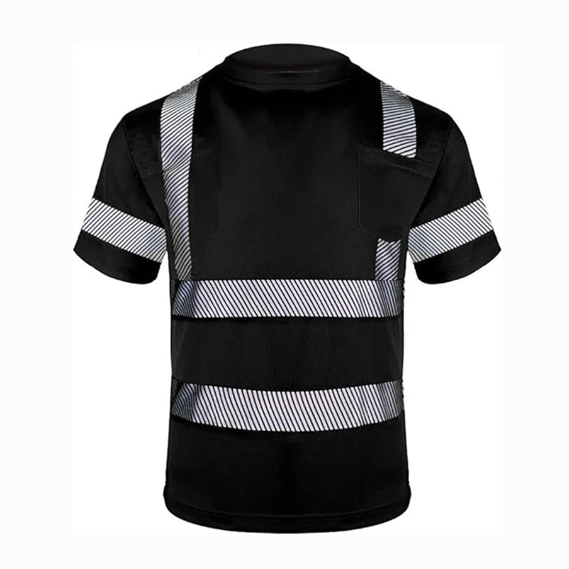 Black Safety T-shirt Custom Logo High Visibility Work Clothes With Pocket Quick Dry Breathable Short Sleeve Reflective T Shirt