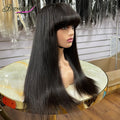 Wholesale Price Top Quality Human Hair  Bone Straight Wig Bangs Hair Super Double Drawn Raw Wigs for Young Girl