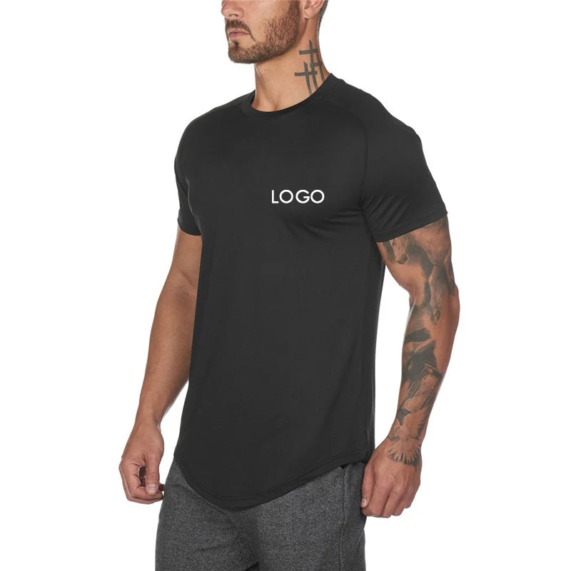 Wholesale Men's Sporty Fitness Quick Dry T-Shirt Customized Logo 90% Polyester Solid Pattern Jersey Clothing