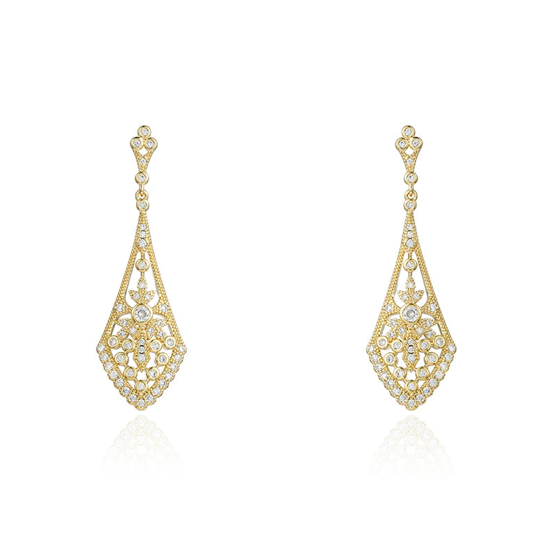 Weiman 14K Gold Plated Dainty Cubic Zirconia Drop Earrings Fashion Jewelry for Wedding Bridal Bridesmaid Party Wearing