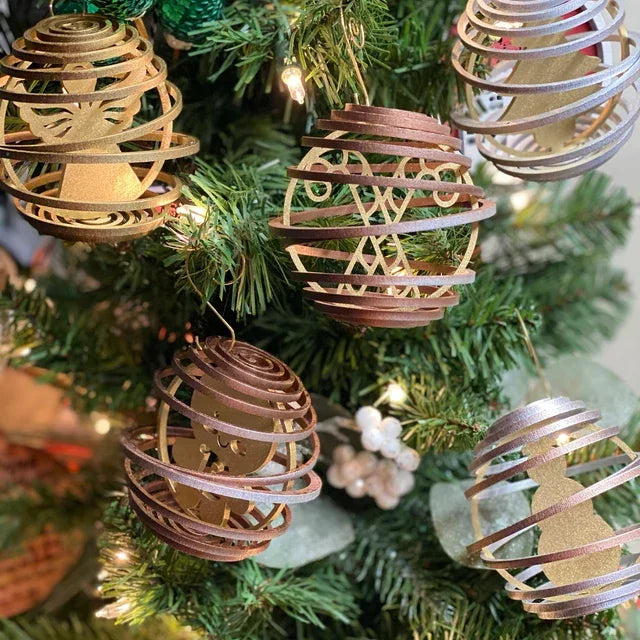 2023 New Design Custom 3D Dual Spiral Snowflake Christmas Ornaments Laser Cut Wood Hanging Tree Pendants for Christmas Decor