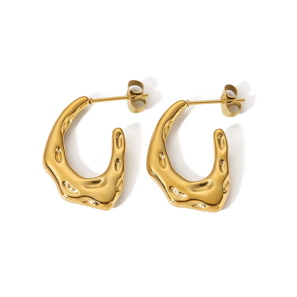 New Ins Design Stainless Steel 18K Gold Plated Geometric Trendy CC Hoop Earrings for Women