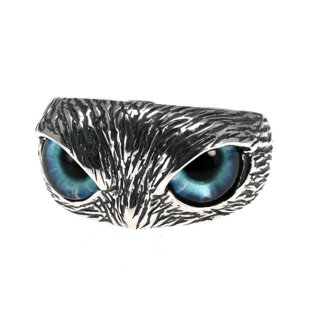 Real 925 Sterling Silver Demon Eye Owl Ring for Women Girl Lovers Retro Animal Open Adjustable Ring Statement Ring Jewelry Gift