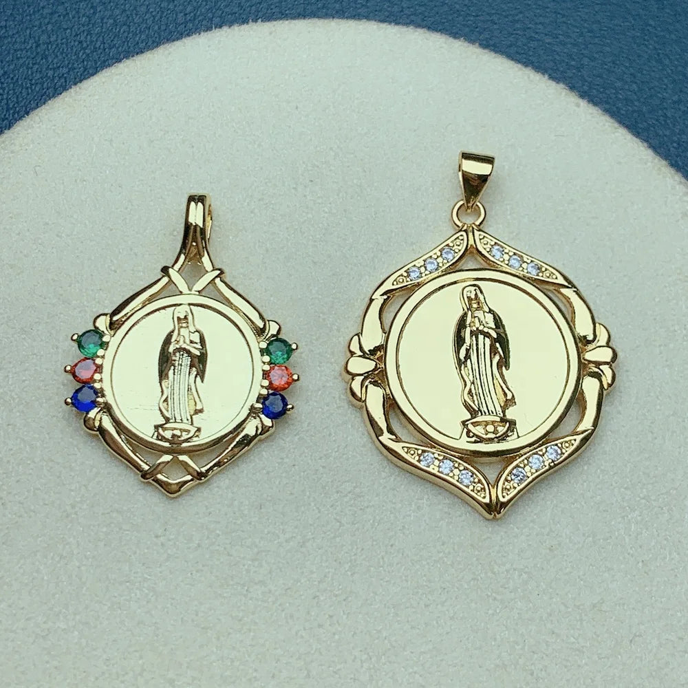 New Plated Gold Rhinestone Virgin Mary Pendants Charms for Jewelry Making Religion Necklace Earrings Accessories