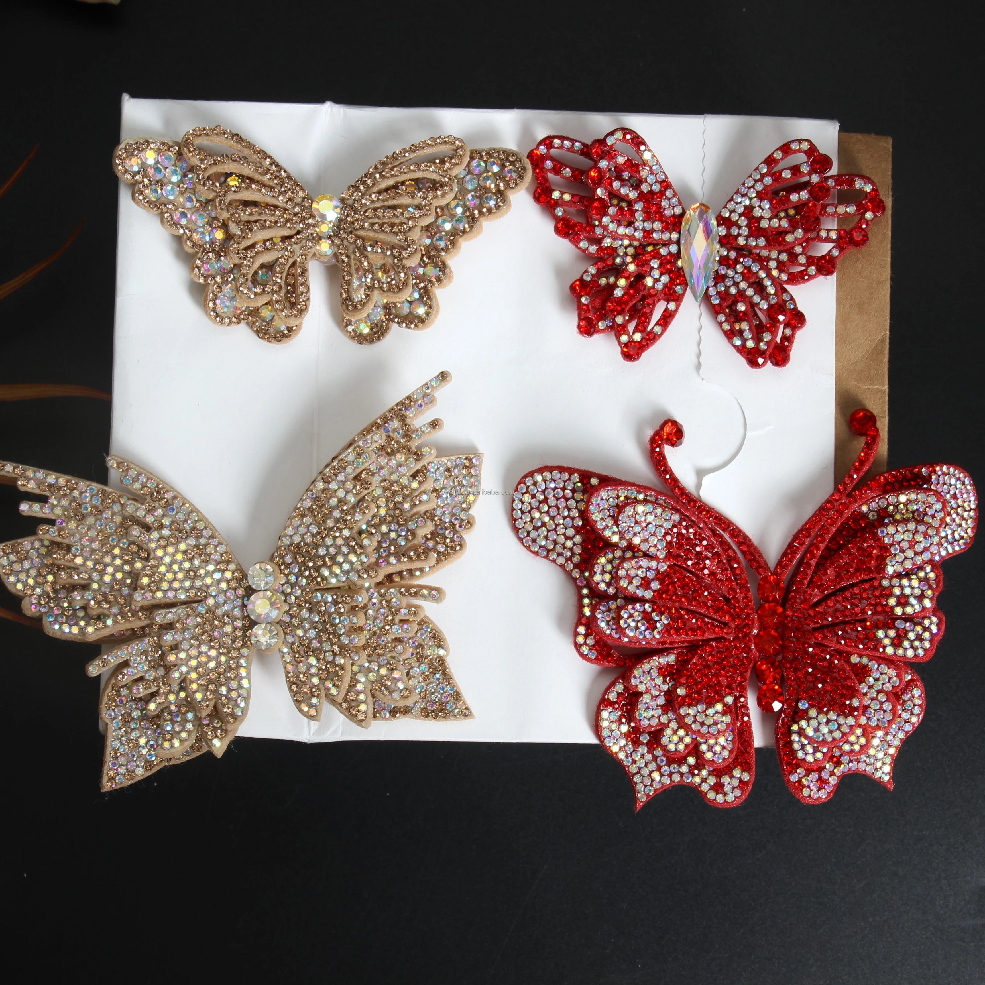 Butterfly Pattern 3D Diamond Cloth Patch Non-Woven Glass Fabric with Rhinestones for Clothing Footwear Headbands