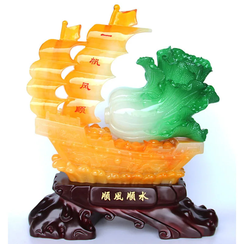 2023 Feng Shui Sailing Ship Boat Statue Feng Shui Cabbage Home Decor for Fortune Wealth and Prosperity Ship Statue Decorations