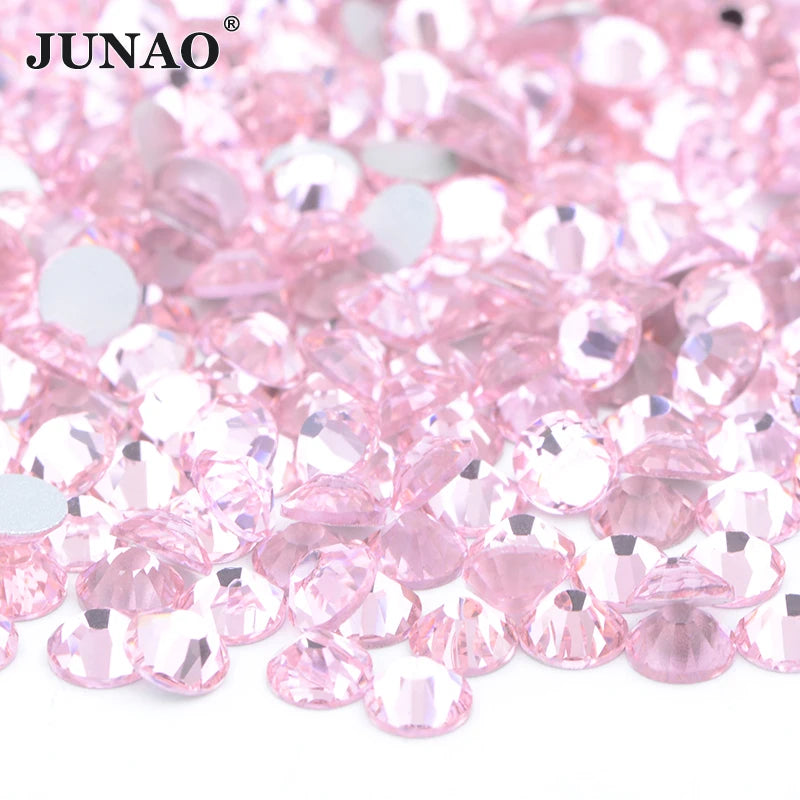 JUNAO Top Quality SS3-SS50 Light Rose Crystals Stones Round Diamond Strass Flatback Glass Rhinestones for DIY