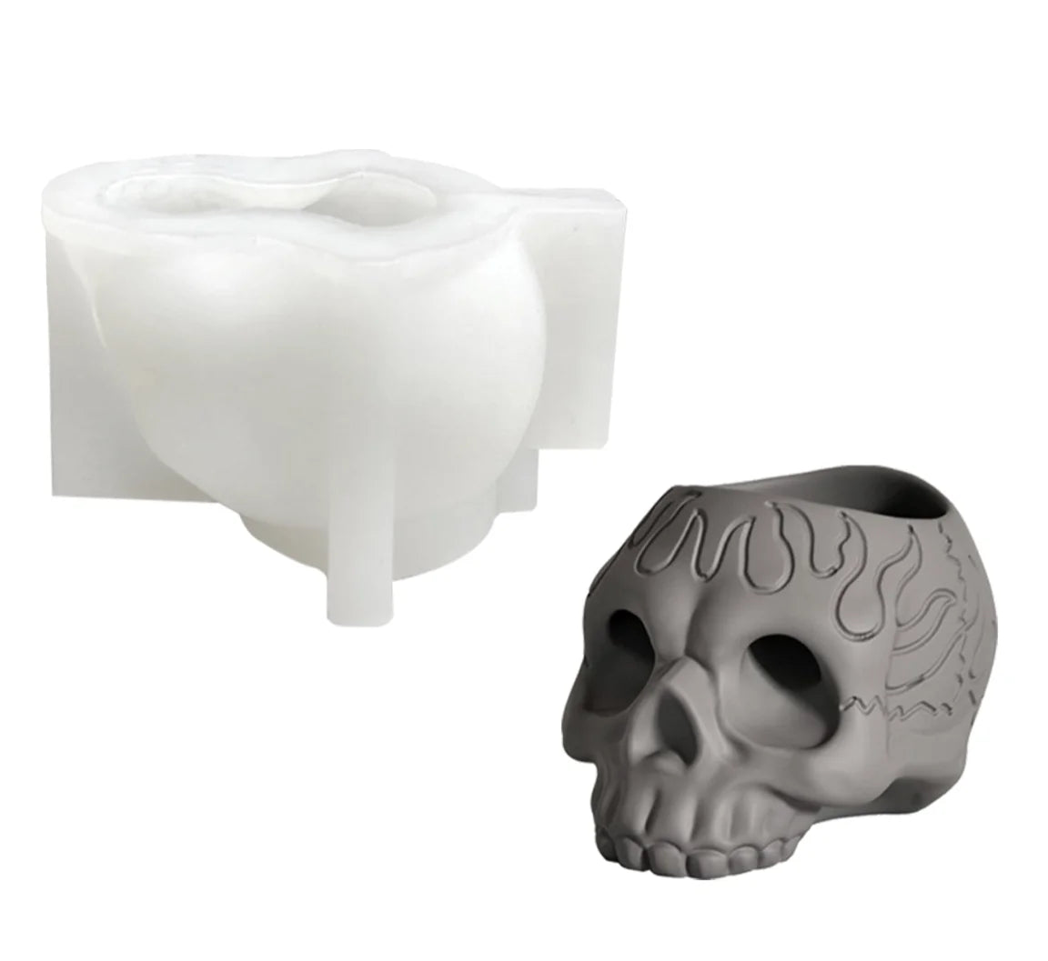 Nicole 3D Artistic Skull Food Grade Eco-Friendly CE Certified Silicone Candlestick Holder Molds for Concrete Cement Terrazzo