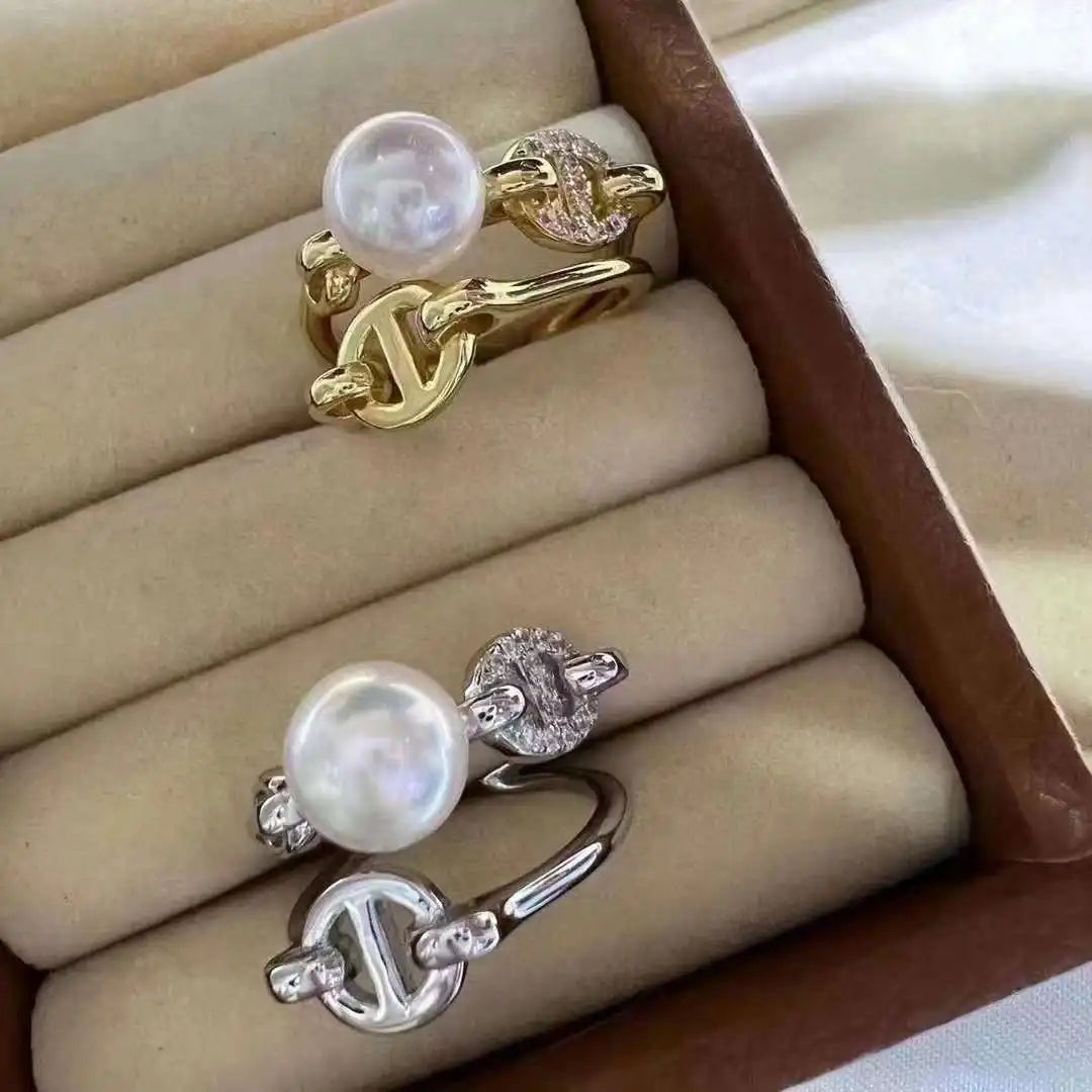 Freshwater AKOYA Pearl Ring Trendy Beizhijia Natural Girl Gift Gold & Silver Two-Color Special Offer Optional