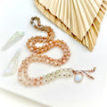 Boho Style Sun Stone Moonstone Knotted Mala Necklace 108 Beads Handmade Healing Natural Stones Beaded Necklace