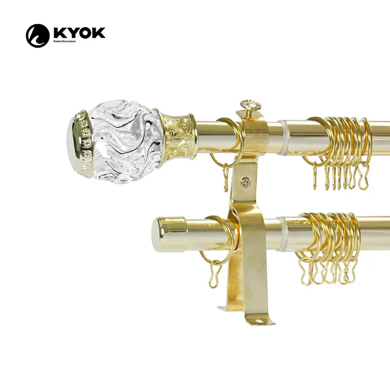 KYOK Home Decoration Extendable Curtain Poles 2m 3m Metal Window Curtain Poles Telescoping Curtain Rod with Glass Finial D910