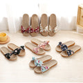 Women Fashion Comfy Cute Bow Flower Indoor Outdoor Striped Cotton Linen Flax Slippers
