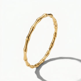 QIAOREN 12766 Stainless Steel 18K Gold Bamboo Joint Hinged Bangle Minimal Open Clasp Stack Wrist Bracelet for Women Daily Gift