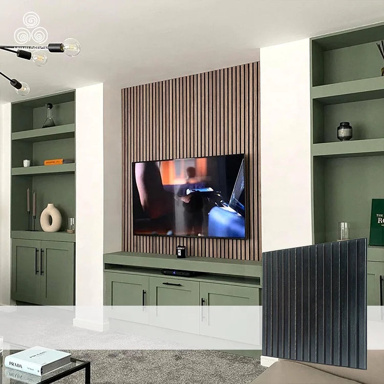 MUMU Western Style Sound-Absorbing Fabric Wood Strip Veneer Sound Proof Board Acoustic Panel for Bedroom