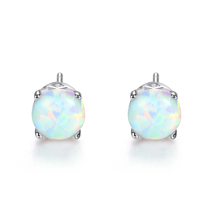 Fine Jewelry New Simple 925 Sterling Silver Fashion Natural Round Opal Stud Earrings For Women Girls Wholesale