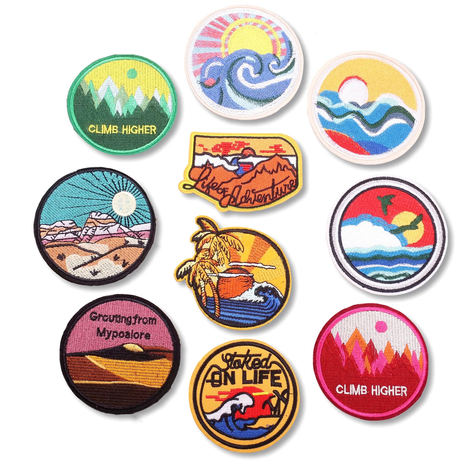 3D Sunset Embroidered Badge Sea Wave Emblem Chest Label Patch for Children's Clothing with Adhesive Back Embroidered Cloth