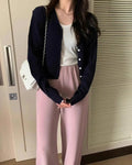 Women's Korea-Style Casual Solid Color Knitted Button V-Neck Cardigan Simple Fashion for Office Wear Wholesale