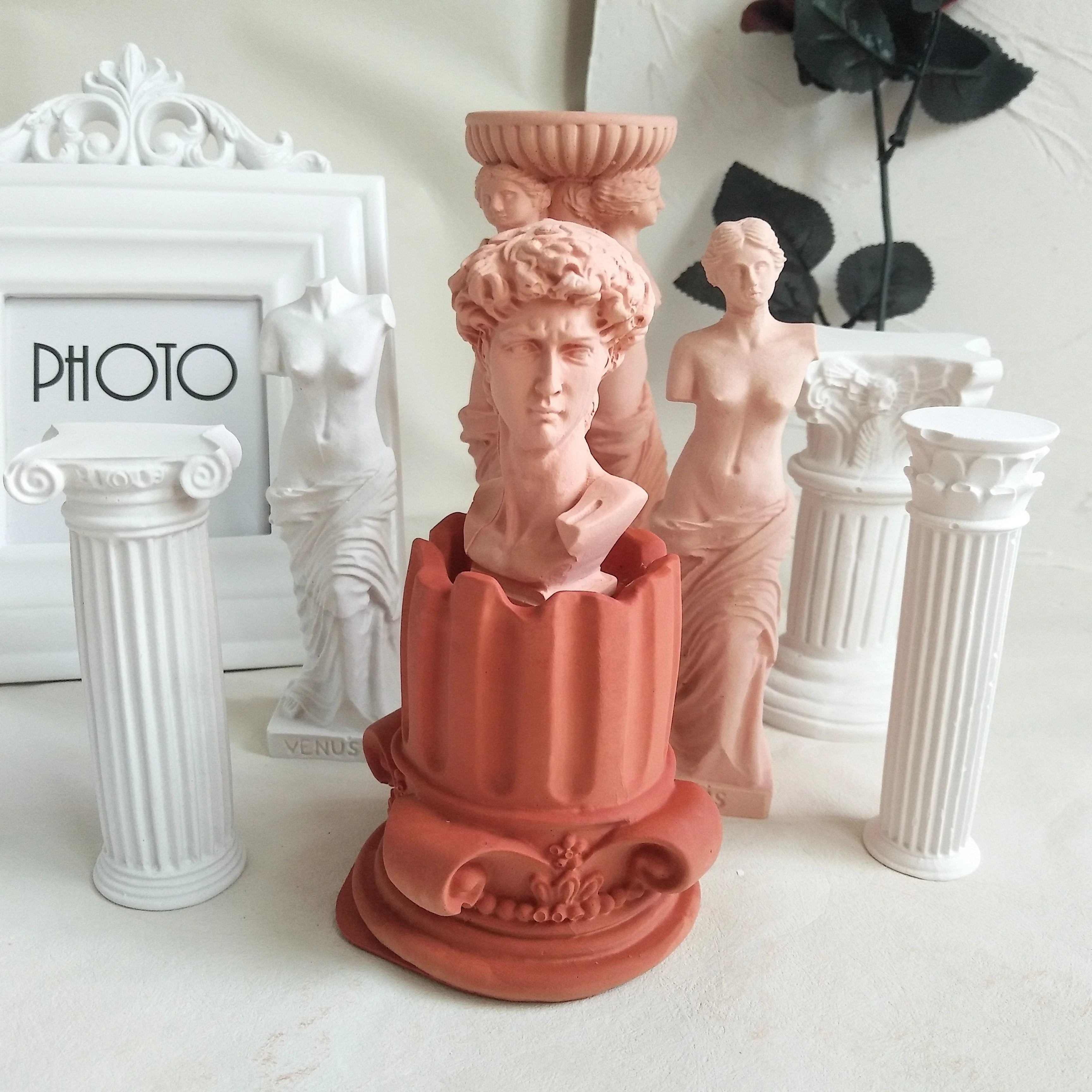 D-8157 Roman Column European Style 3d Silicone Candle Mold David Venus Sculpture Crafts Gypsum Form Resin Soy Wax Mould Ornament