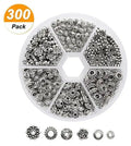 300pcs/Box 6 Style Pack Tibetan Antique Silver Zinc Alloy Diy Spacer Beads Charm Handmade Jewelry Finding Making Kit Accessories