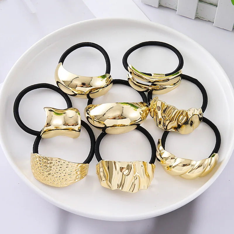 Irregular Simple Curved Elastic Hair Band Metal Rubber Band Retro Fashion Hair Tie for Women