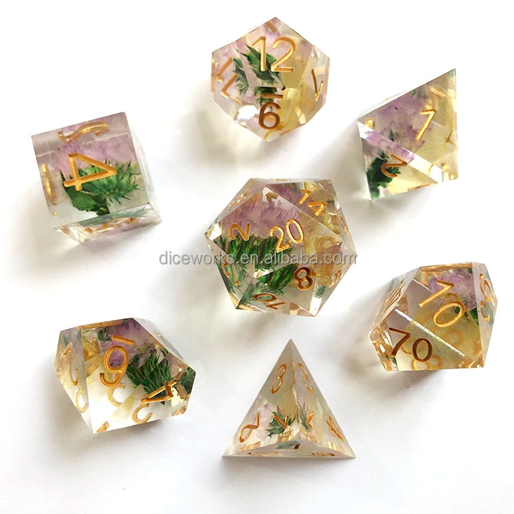 7pcs Polyhedral Resin Dice Set Sharp Tabletop Games Board Accessories